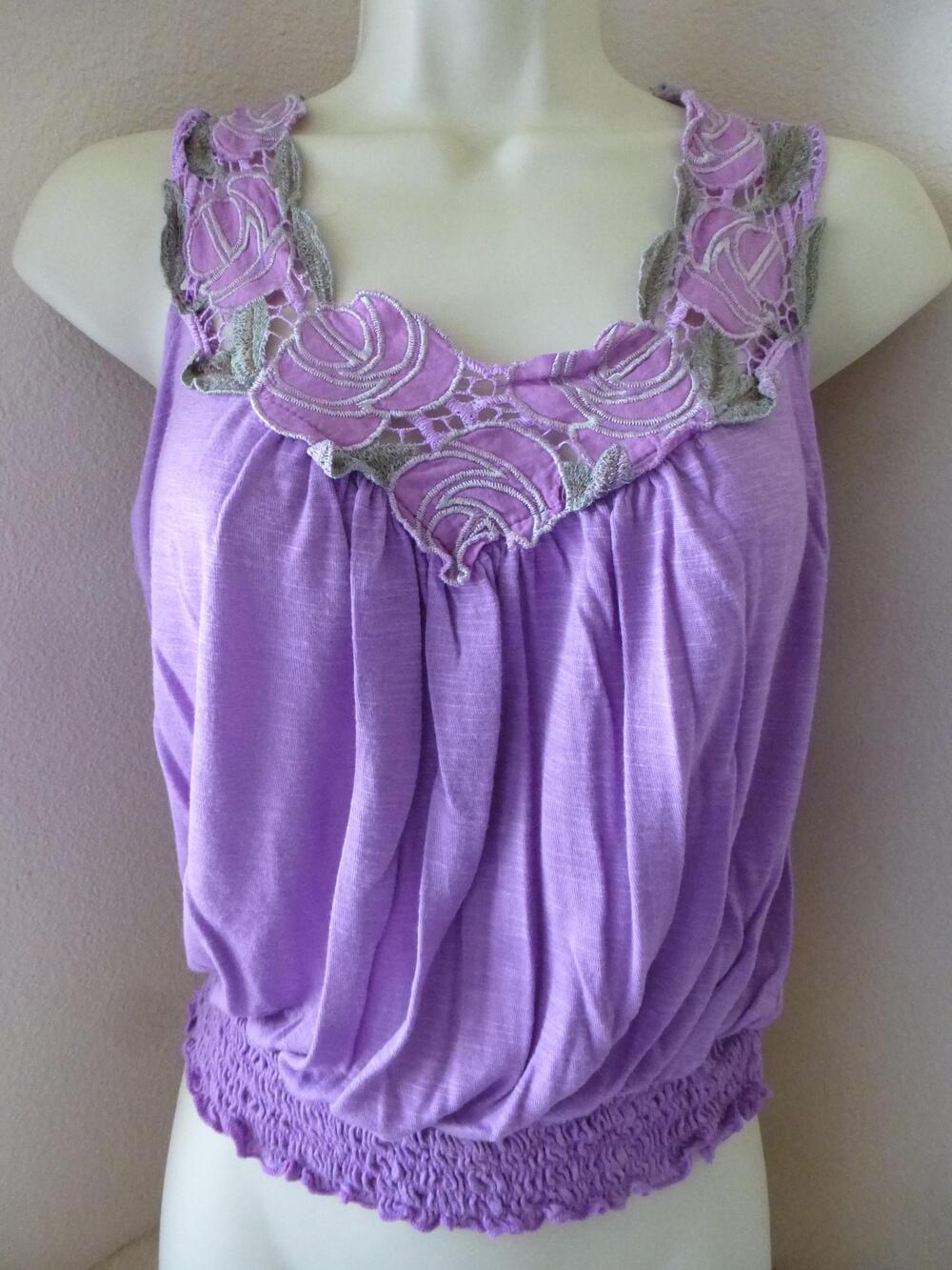 Wet Seal Vtg Tank Top Womens Medium Y2K Purple Lace Blouson Fairy Smocked USA